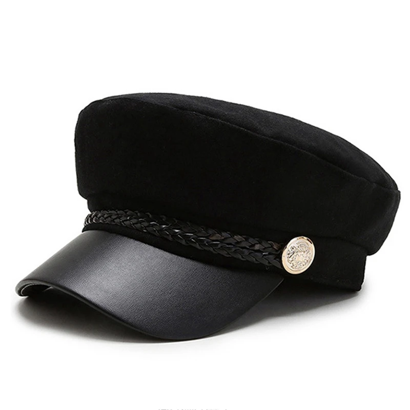 Береты Gorras шерстяная темно-синяя шапка шерстяная газетная Кепка s модные черные однотонные шапки в стиле милитари с золотыми цепочками