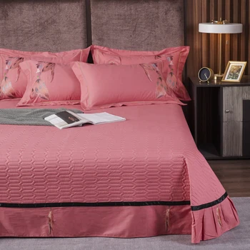 

Luxury Solid Embroidery Cotton Quilted Bedspread King Size Double Queen Red Green Purple Bed Sheet with 2 Pillowcases 3pcs