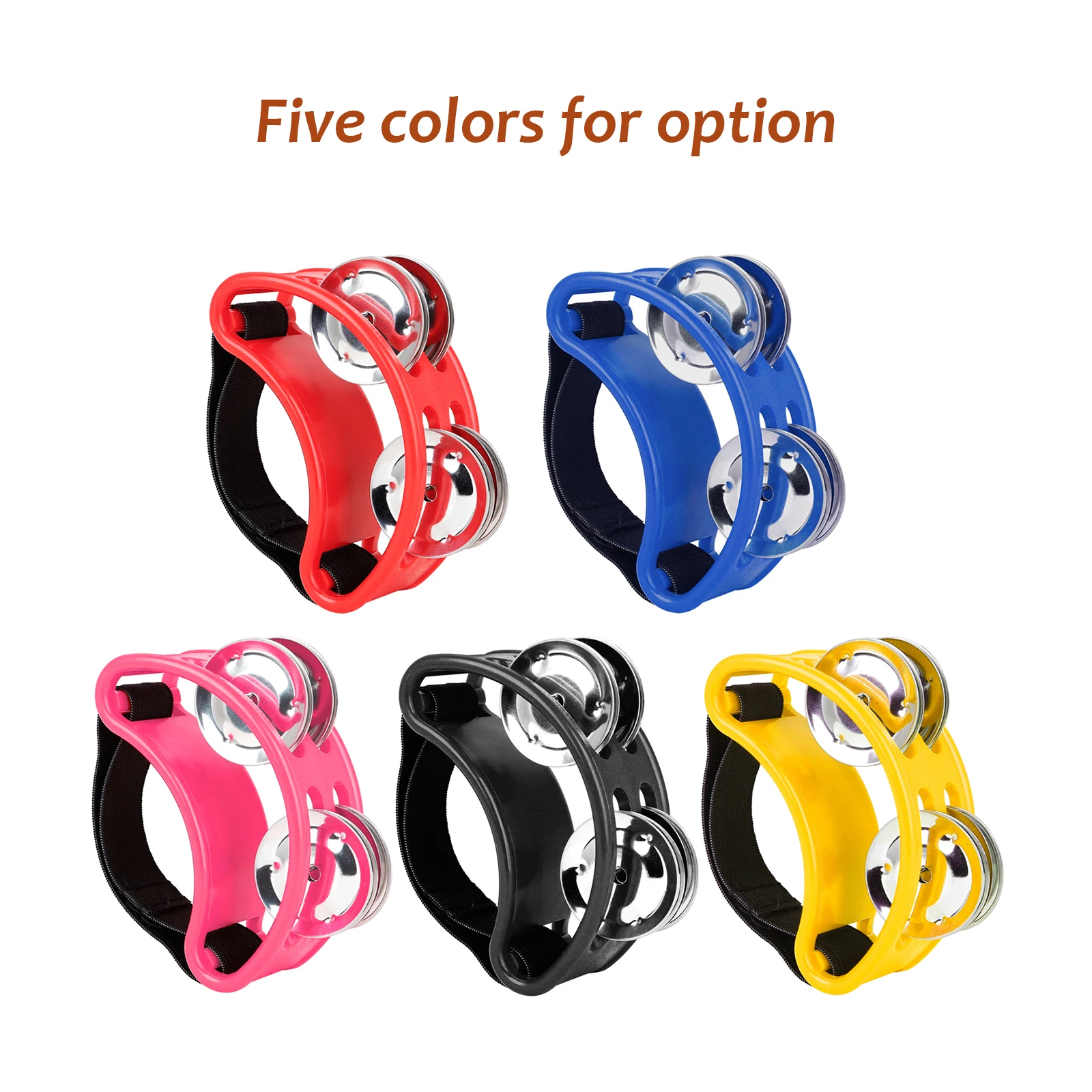 Percussion Foot Tambourine with 4 Pairs of Stainless Steel Jingle & Elastic Strap Percussion Musical Instrument