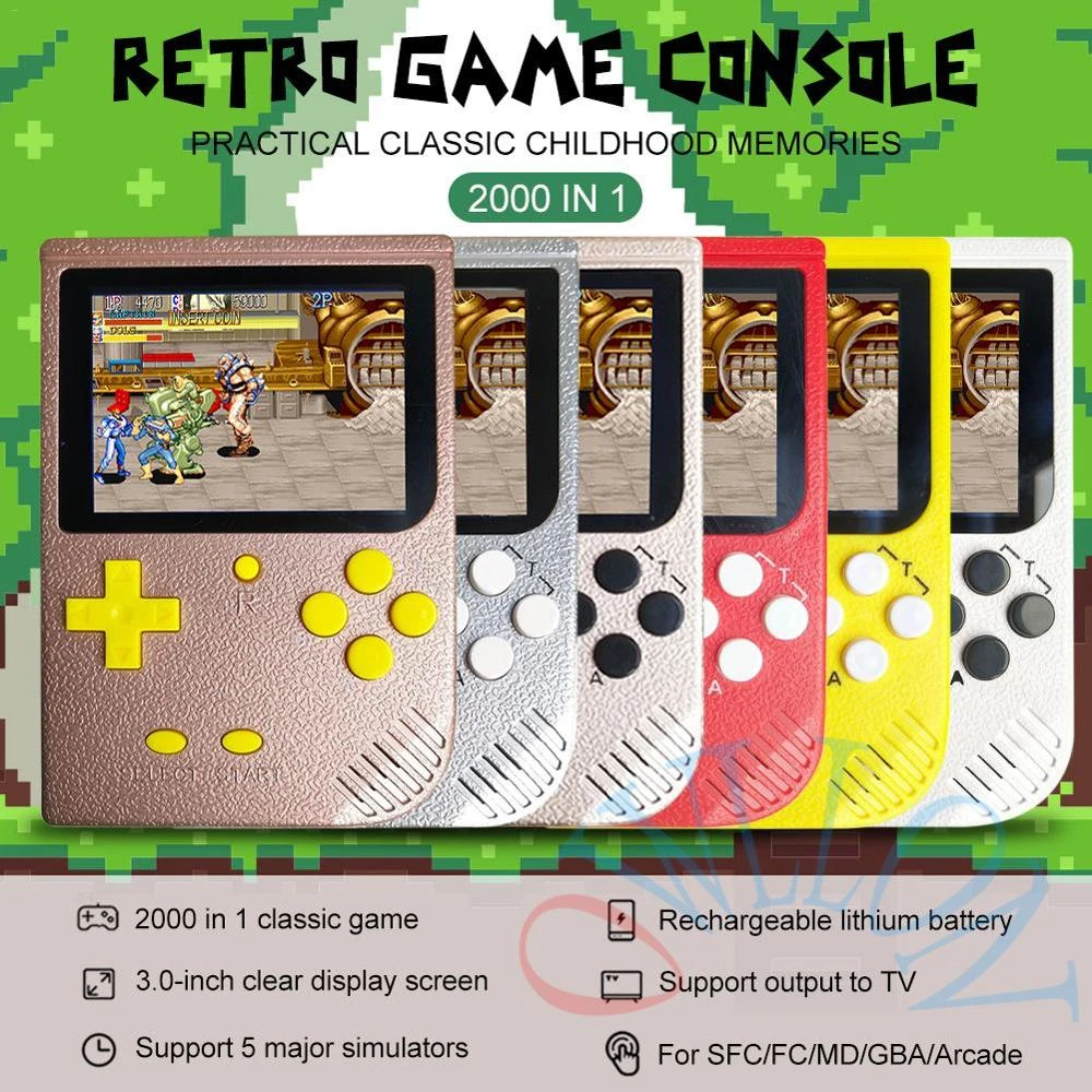 2000 In 1 Retro gmae Handheld Game Console Color LCD Kids Color Game Player SUP Built-in 5 Large Simulator For GBA Arcade FC