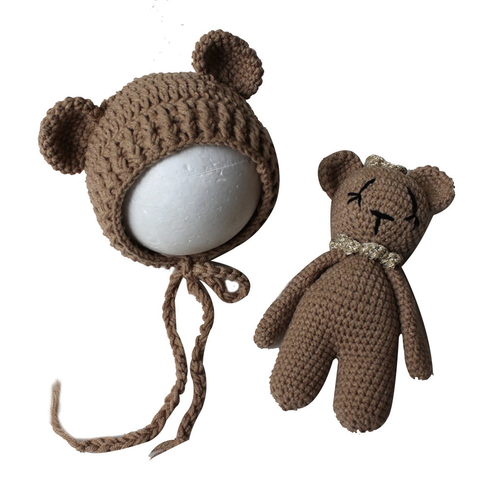 Focusnorm 0-24M Newborn Baby Girl Boy Animal Shaped Hat Knitted Doll 2PCS Set - Цвет: E