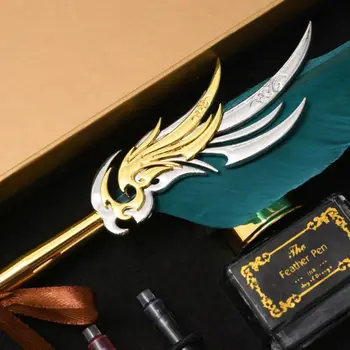 

Retro Vintage Calligraphy Feather Fountain Pen Writing Ink Leather Notebook Set