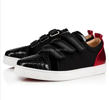

Fashion Casual Shoes Men Hook and Loop Straps Sneakers Embossed Toe Rubber Sole Mixed Flat Shoes Low Top Sneakers Top Quality