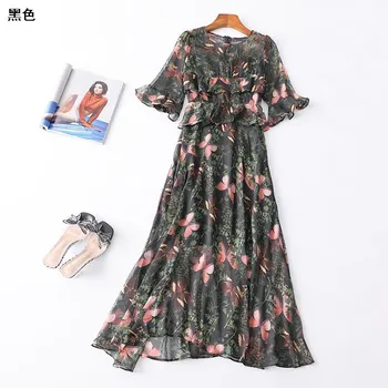 

New 218757 Summer round neck back zip 5 / 4 sleeve extra long print dress