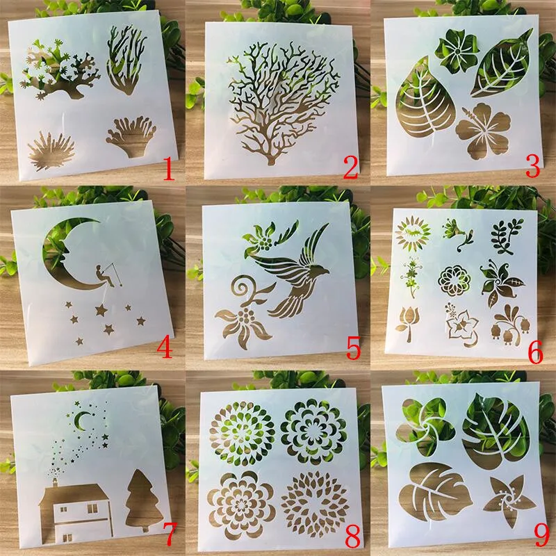 

9pcs 13* 13cm flower Leaves moon DIY Stencils Painting Scrapbook Coloring Embossing Album Decorative Paper Card Template