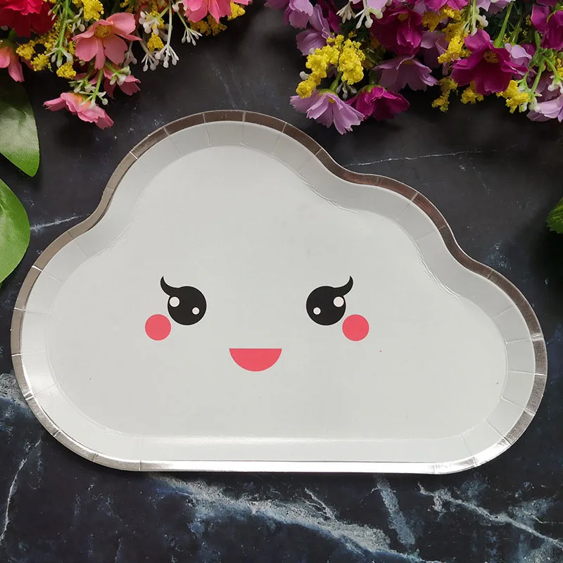 8PCS Light blue Одноразовая посуда вечерние украшения на вечеринку дня рождения украшения Дети облако бумажный лоток белый бумажный лоток Свадьба деко - Цвет: 8PCS Light blue
