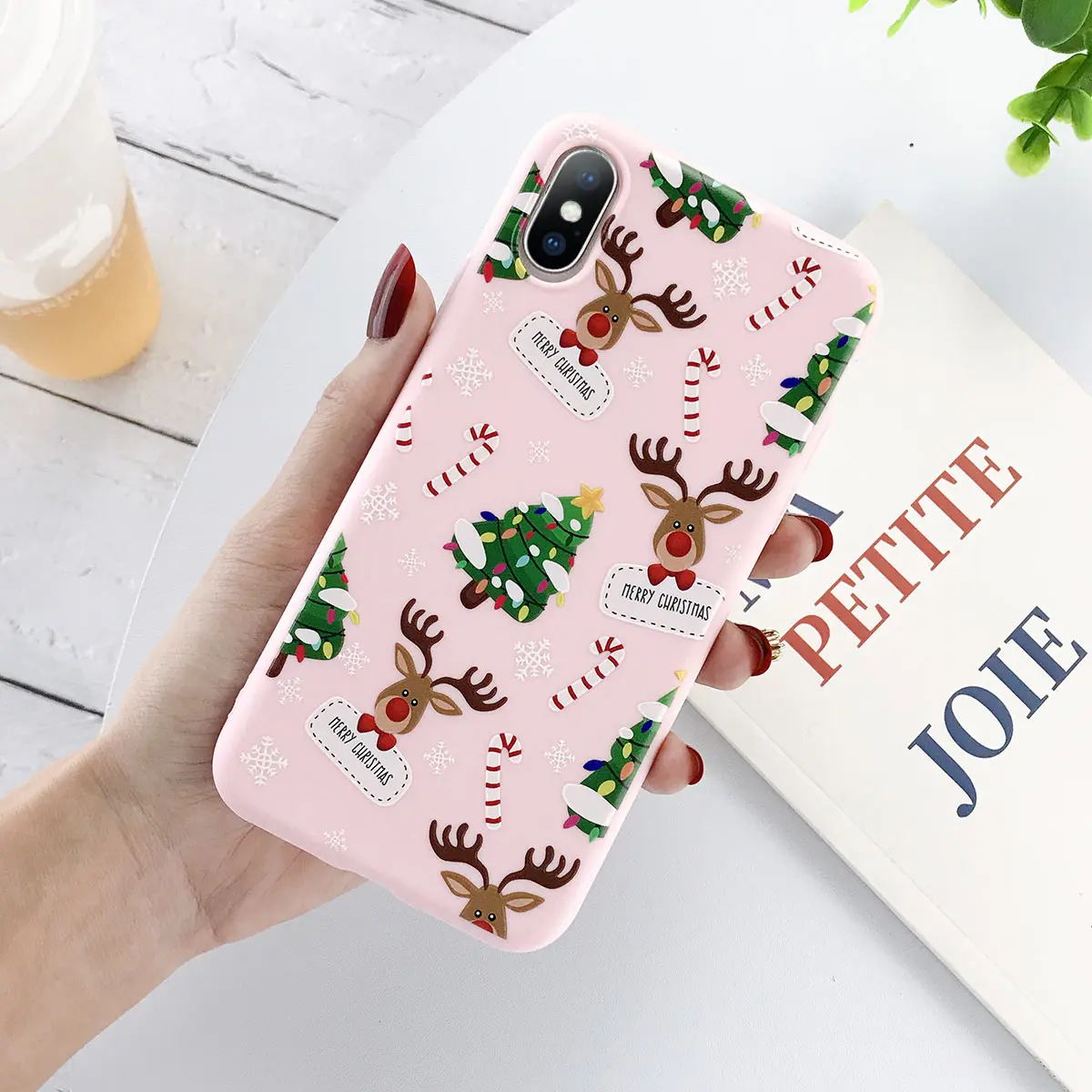 Lovebay мультфильм чехол для телефона с рождественским рисунком для iPhone 11 7 8 6 6S Plus 5 5S SE мягкий Рождественский подарок чехол s для iPhone XR X Xs 11Pro Max - Цвет: Розовый