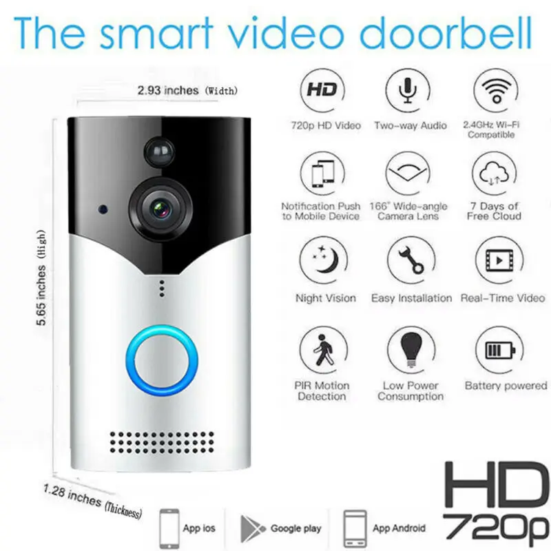

WiFi Doorbell Wireless Video Two-Way Talk Smart Security HD Infrared LED
