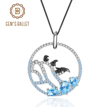 GEM'S балетные 925 пробы серебро натуральный голубой топаз милый ледник Пингвин кулон ручной работы ожерелье для женщин ювелирные изделия