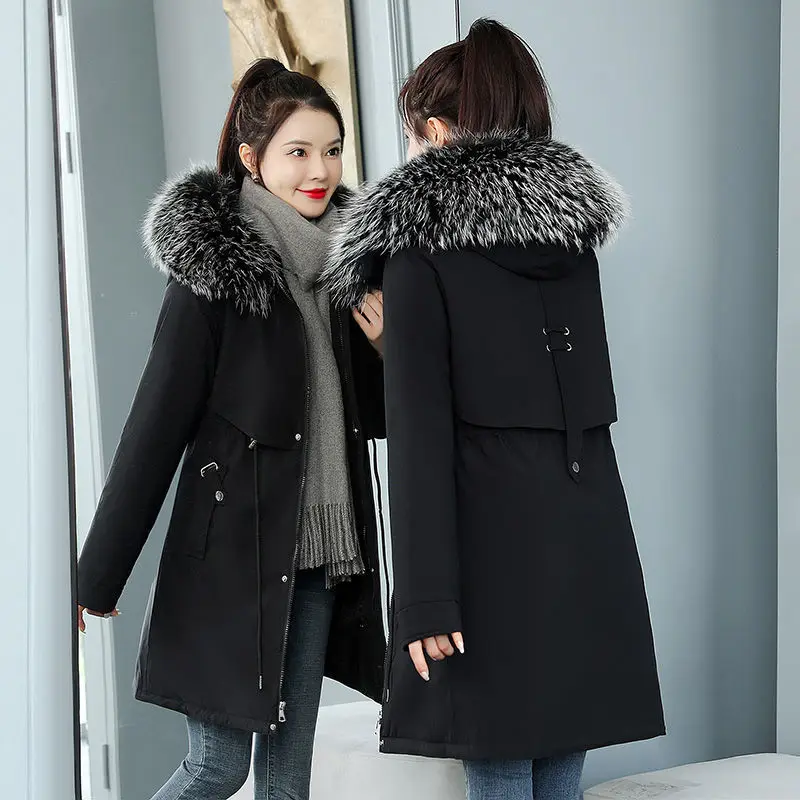 Winter Lengthened and Thickened Hooded Cotton Windbreaker Warm Coat for Pregnant Women Plus Size Fur Collar