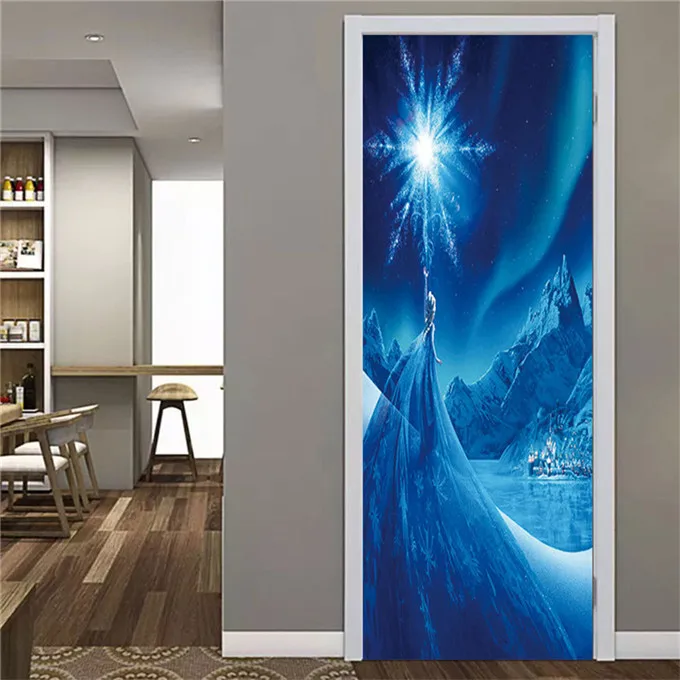 Wood Door Sticker For Living Room Bedroom Landscape PVC Self-Adhesive Waterproof Wallpaper On The Doors Renew Cartoon DIY Mural - Color: SD132