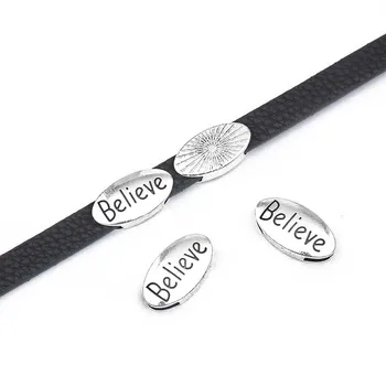 

10pcs Antique Letter 'Believe' Slider Spacer Beads For 10*2mm Flat Leather Cord DIY Jewellery Making