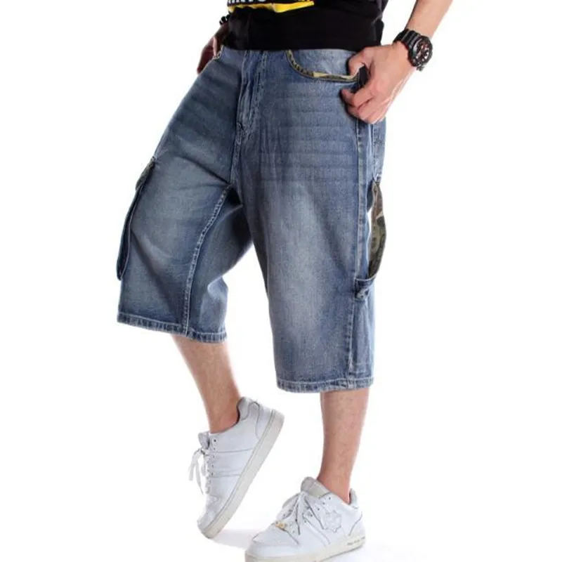 Pria Longgar Pendek Denim Jeans Fashion 