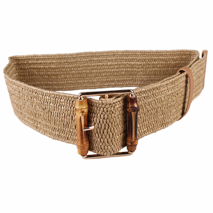 

Retro Knitted Wax Rope Waist Rope Women Bamboo Buckle Belt Ladies Knitted Women'S Braided Belt