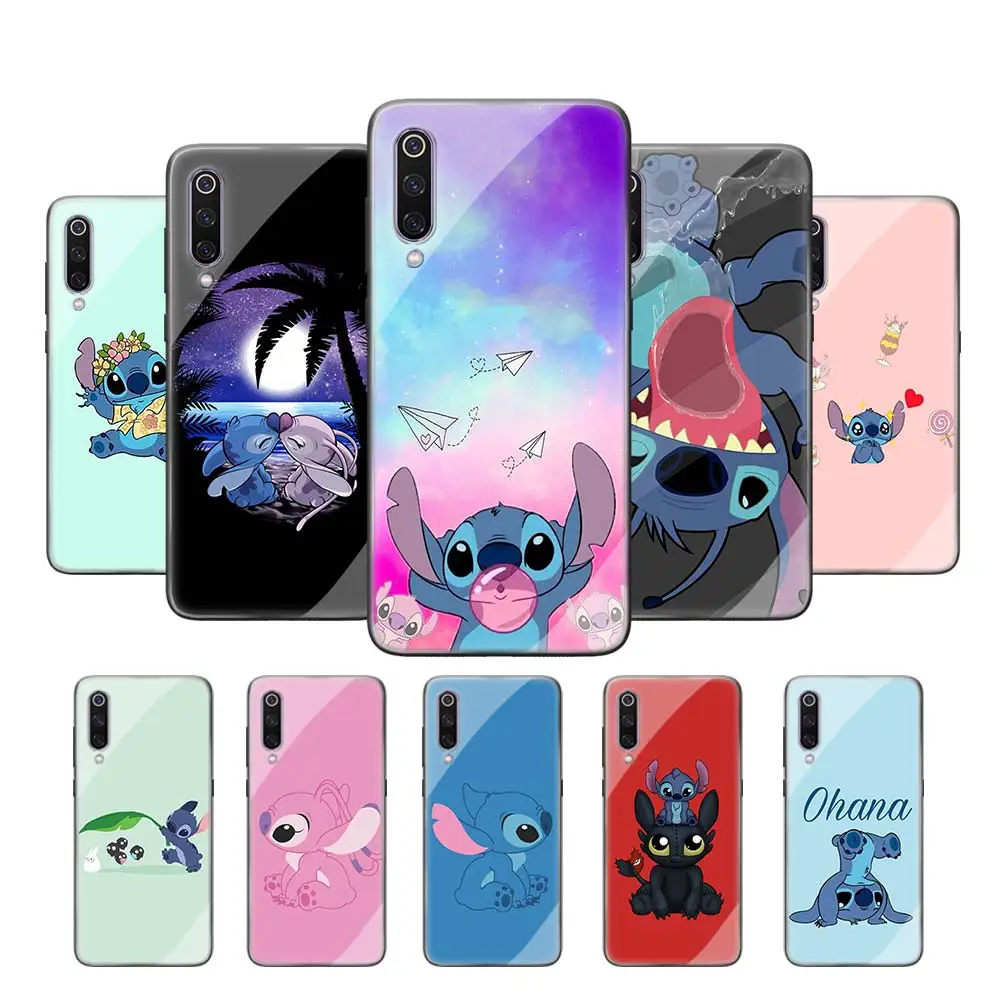 

Cute Cartoon Stich Tempered Glass Case Cover For Xiaomi Redmi Note 8T 8 Pro 6 7 8A K20 K30 Mi Note 10 Pro CC9 CC9E A3