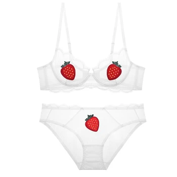 

Female net yarn lace embroidery thin section Ms. Sexy underwear bra ultra-thin transparent strawberry fruit underwear suits