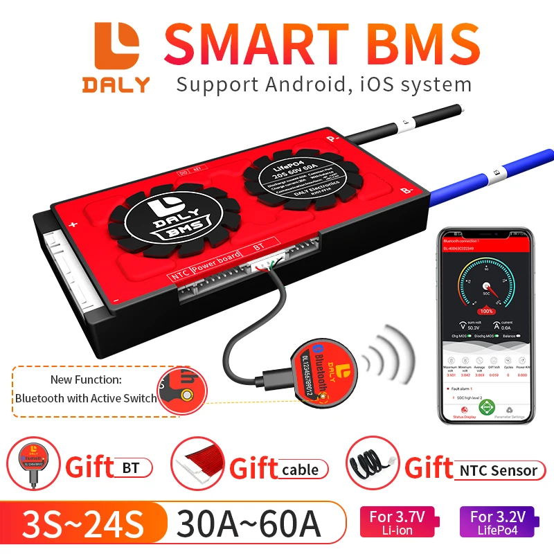BMS Li-Ion LiFePO4 3s 4s 6s 7s 8s 12s 13s 14s 15s 1 20s 12V 24v 48v 30A 40A 60A LiFepo4 18650 daly smart mit bluetooth | Электроника