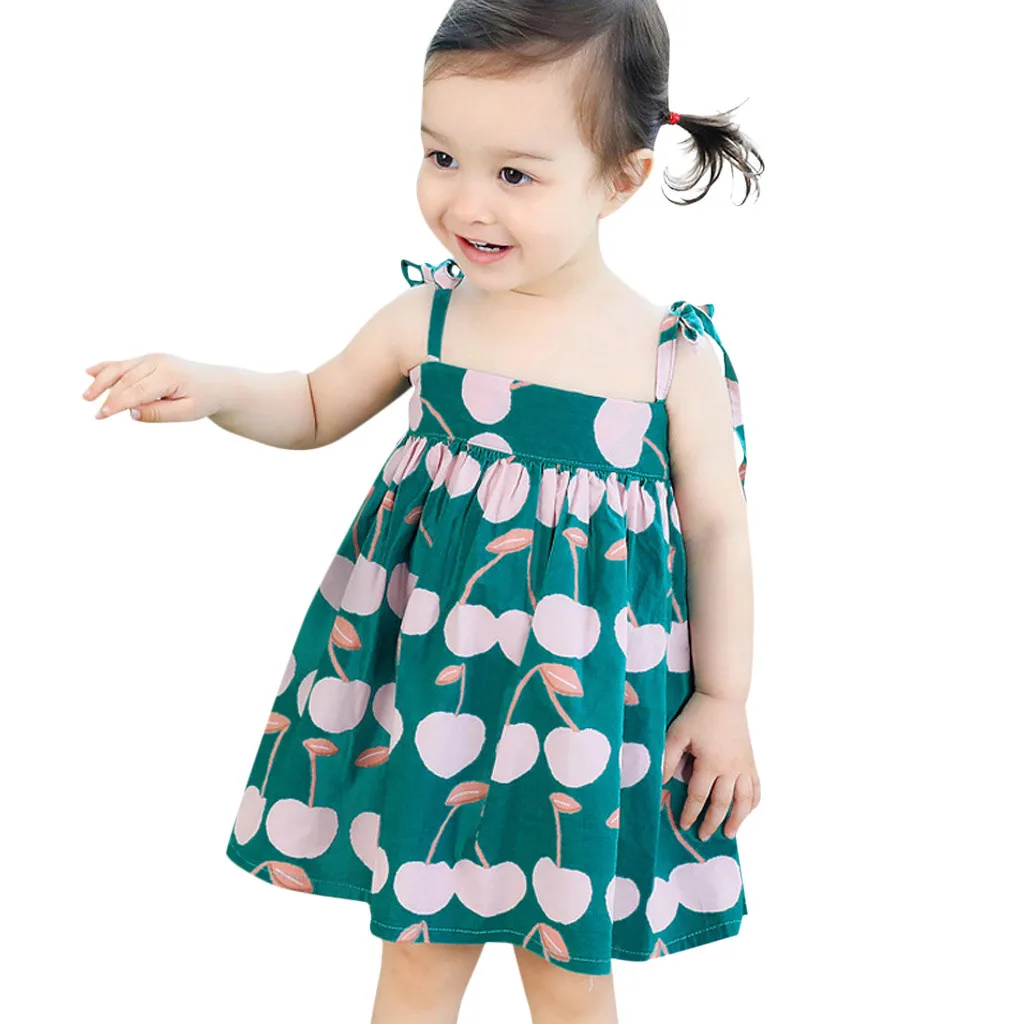 Baby Infant Girl Kids Sleeveless Litchi Printed Straps Princess Dress