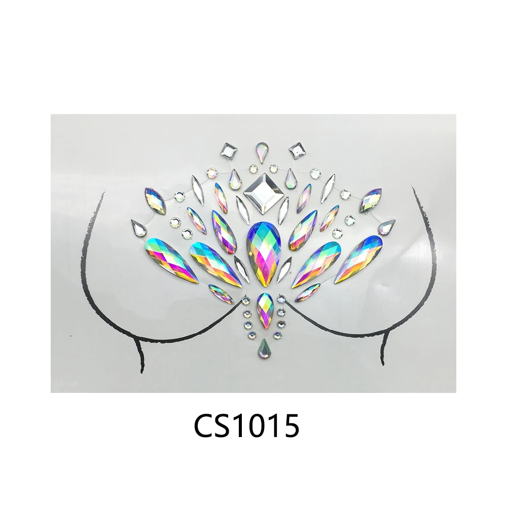 CS1015 Glaryyears 1 лист ювелирные изделия на грудь клей кристалл стикер драгоценные камни макияж горячий дизайн для женщин сексуальный боди-арт Высокое качество продукта - Color: CS1015