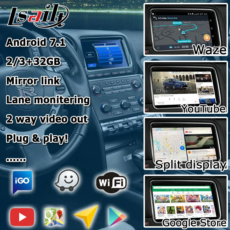 Lsailt Android/carplay интерфейс для Nissan GTR GT-R R35 2011-, с youtube waze видео интерфейс опционально