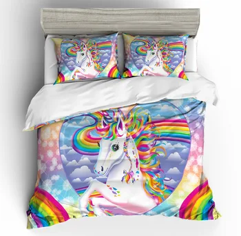 

Kawaii Unicorn Bedding Set Single Bed Sheet Set Bed Linen Dovet Cover Set Cartoon Kids Luxury Bedding Home Textile