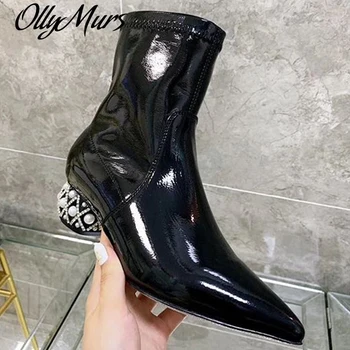 

Ankle Boots Women Shoes 2020 Slip On Winter Short Botas Mujer Pointed Toe Crystal Chelsea Booties Suede Leather Chaussures Femme