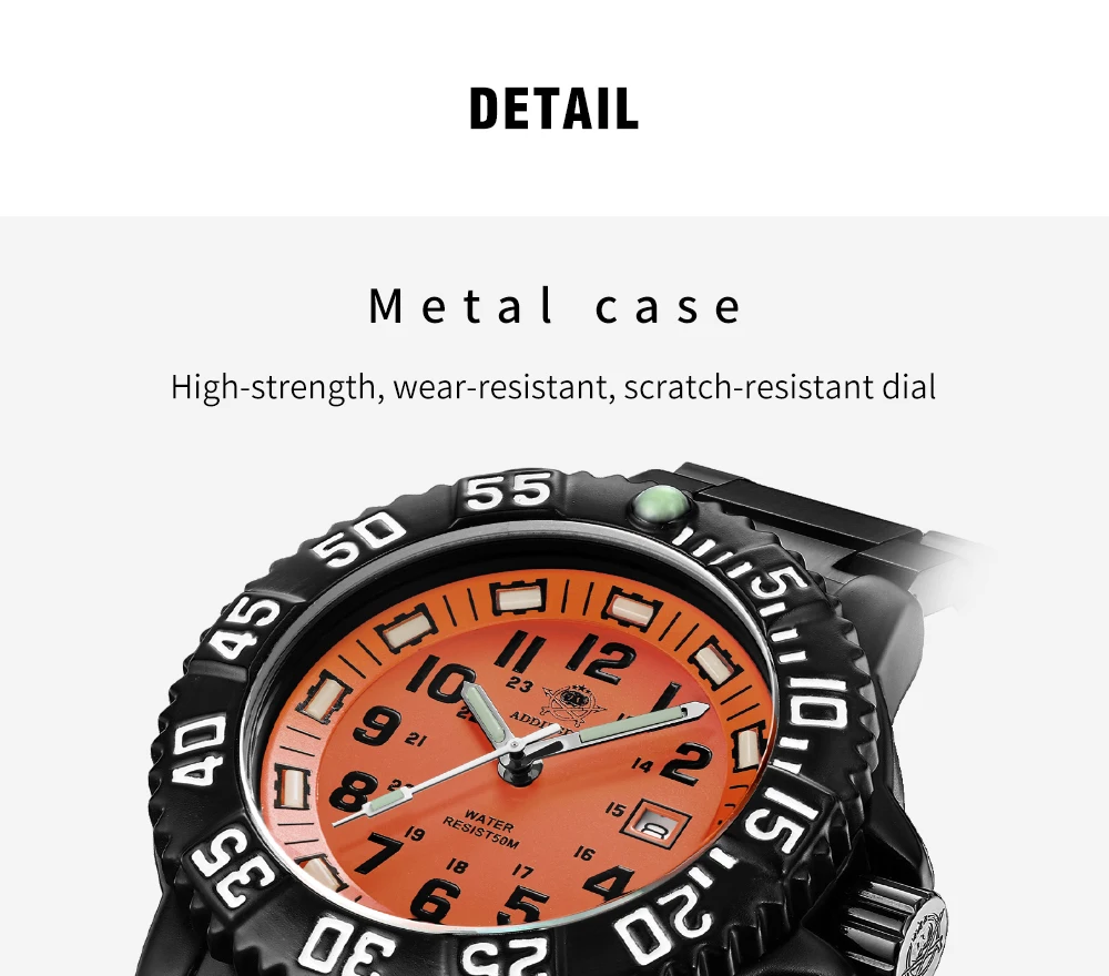 Addies Men Military Outdoor gear Watch 50m Waterproof Luminous Wristwatch relogios masculino Sport stainless steel Men's watches