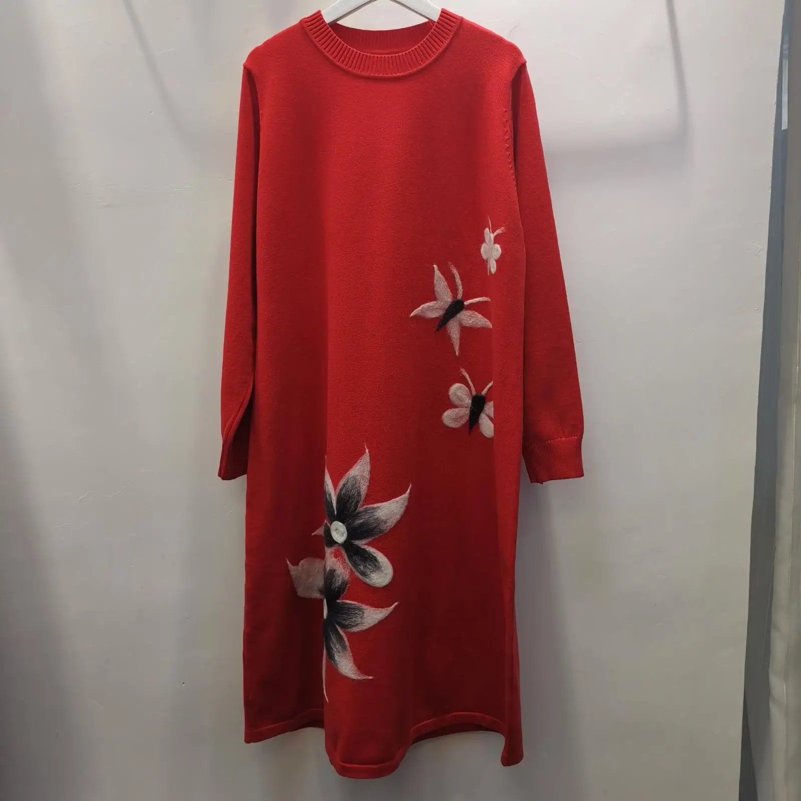 

Fashion 2019 Autumn Ol Elegant WOMEN'S Dress Embroidered Long Sleeve Crew Neck A- line Skirt Dress