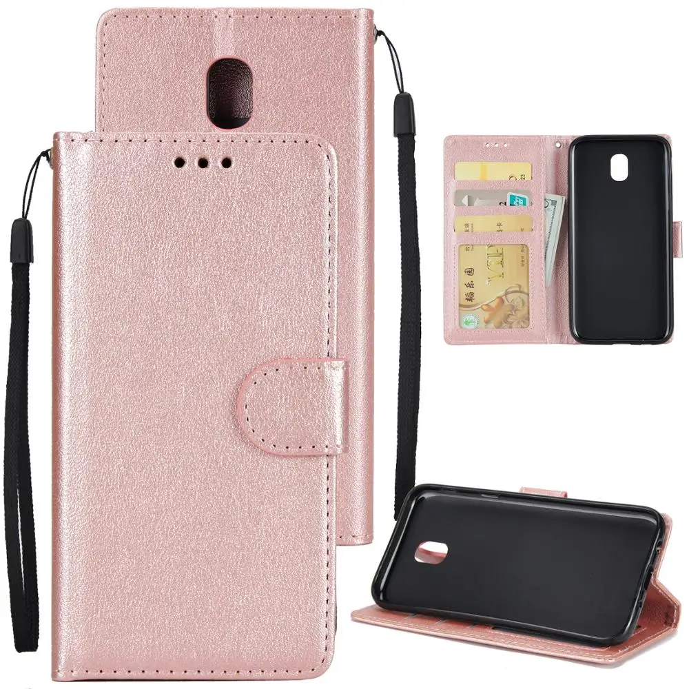 For Samsung Galaxy J7 J5 J3 J4 J6 Plus J8 Solid Color Leather Wallet Case Flip Cover Card Slot for Galaxy J8 Bag