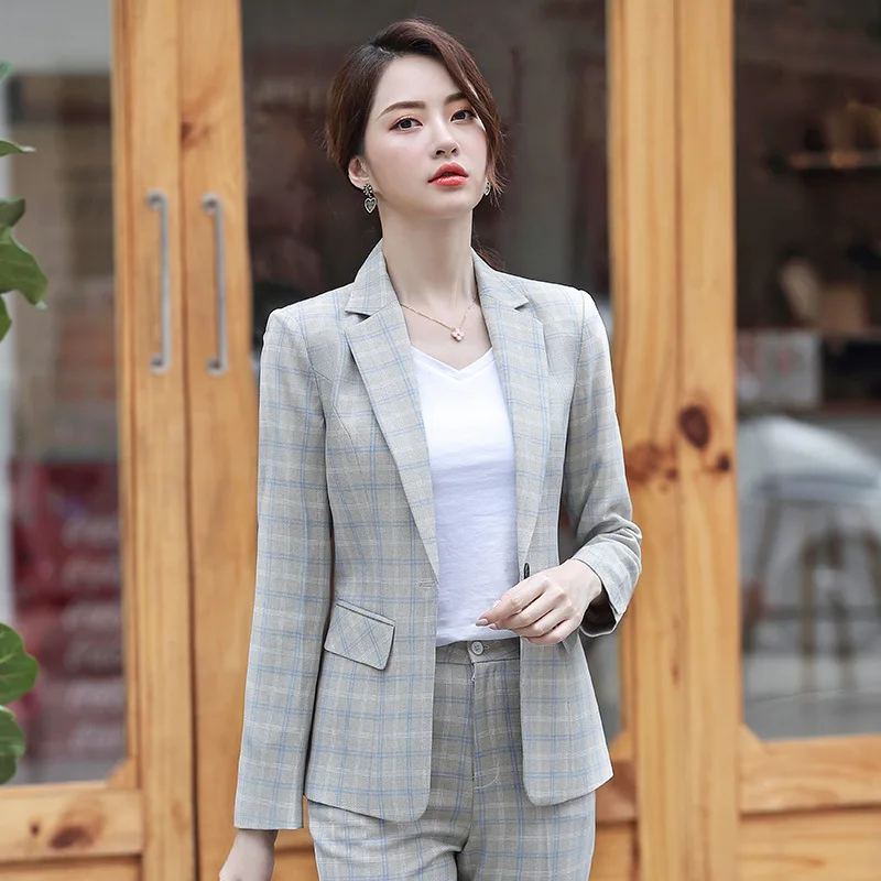 

Women's suit 2019 autumn new fashion temperament casual slim plaid single button small suit trousers two-piece suit