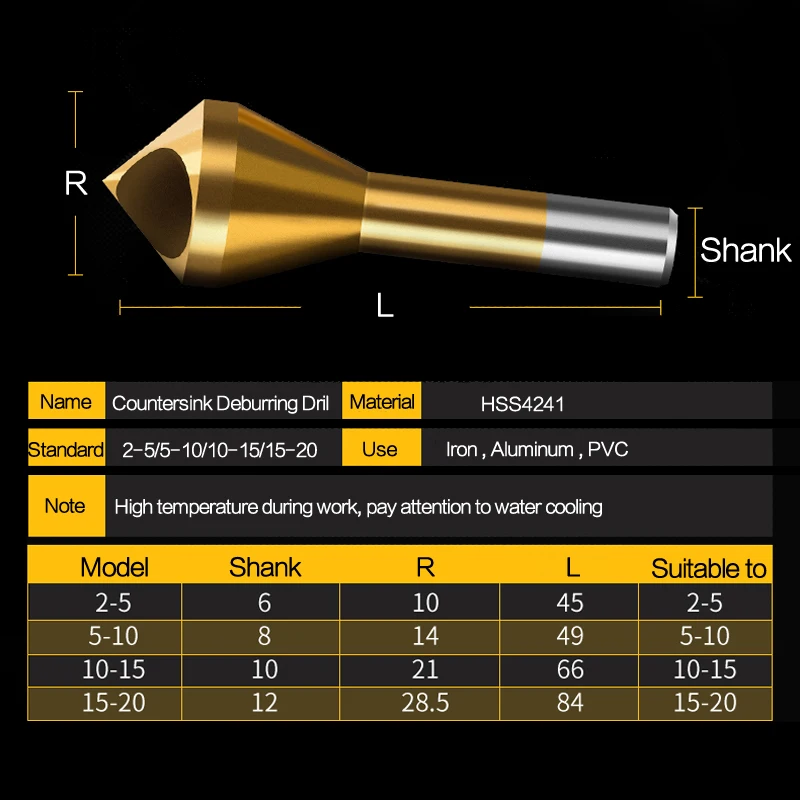 Waveway Titanium Countersink Deburring Drill Taper Hole Cutter Steel/Aluminum Countersunk Head Chamfering Tools