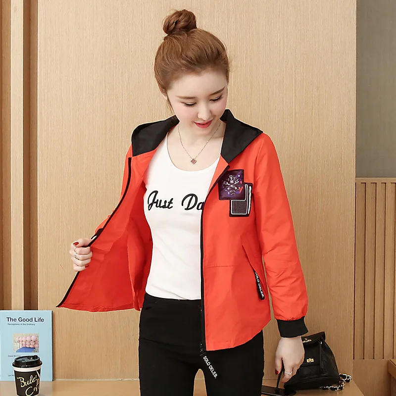

Spring New Style Short Printed Hooded Coat Casual Versatile Coat Autumn WOMEN'S Jacket Baseball Uniform