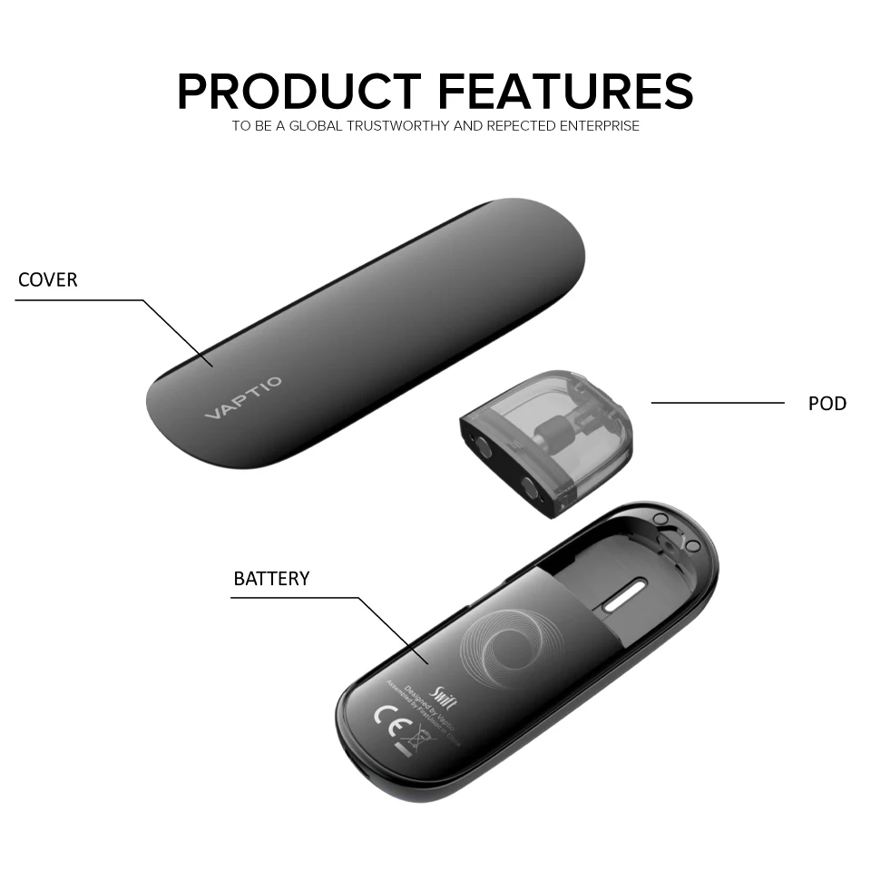 【Новый ARRIVALS】Vape pod Комплект Оригинальный Vaptio Гладкий 13 Вт Pod системы 400 мАч собран