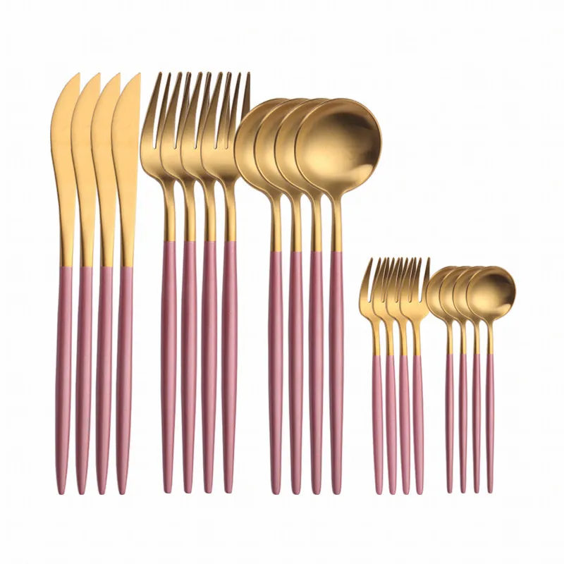 

Pink Gold Tableware Utensils Set Matte Polish Cutlery Sets Dinner Knife Salad Fork Tea Spoon 304 Stainless Steel Dinnerware Sets