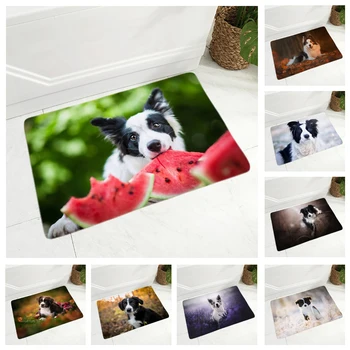 

Scotland Border Collie Pet Dog Doormat Decor Animal 40x60cm Floor Door Mat Non-Slip Soft Flannel Carpet for Hallway kitchen Room