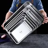 304 Thicked Stainless Steel Food Storage Tray Rectangle Oven Cake Bread Plate Flat Bottom Dishes Kitchen Tools 5