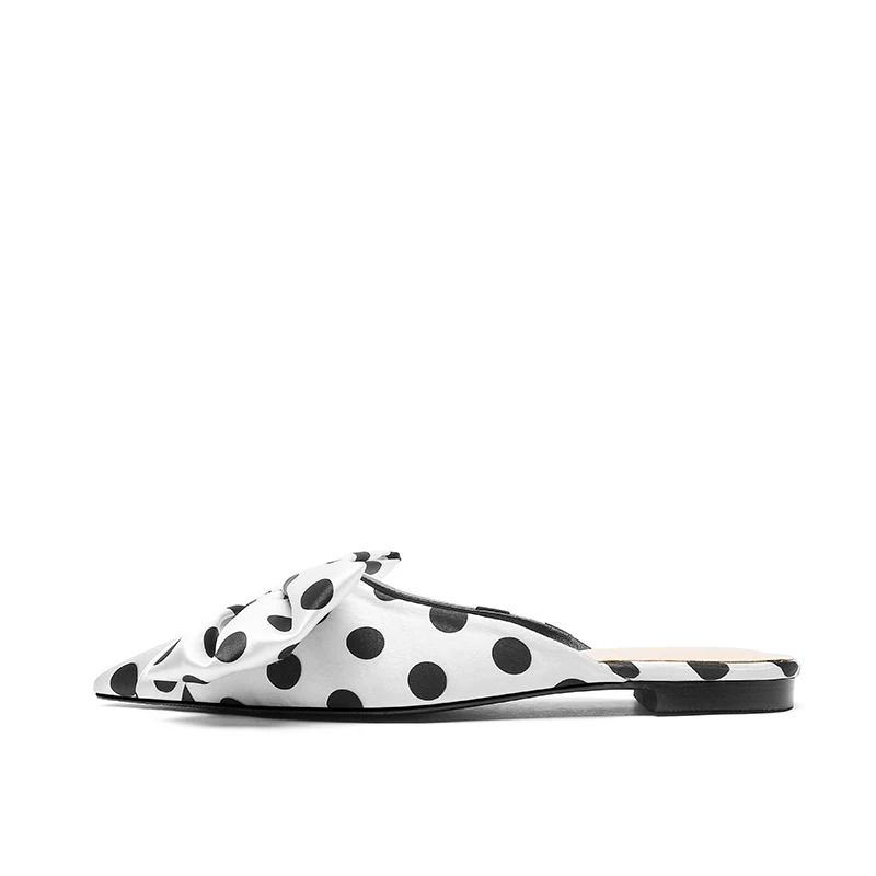 2020 Summer New Pointed Toe Baotou Half Slippers Polka Dot Bow Flat Heel Slipper