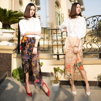 

The new spring and summer clearance 】 printed pure silk skirt Bohemian mulberry silk split skirts