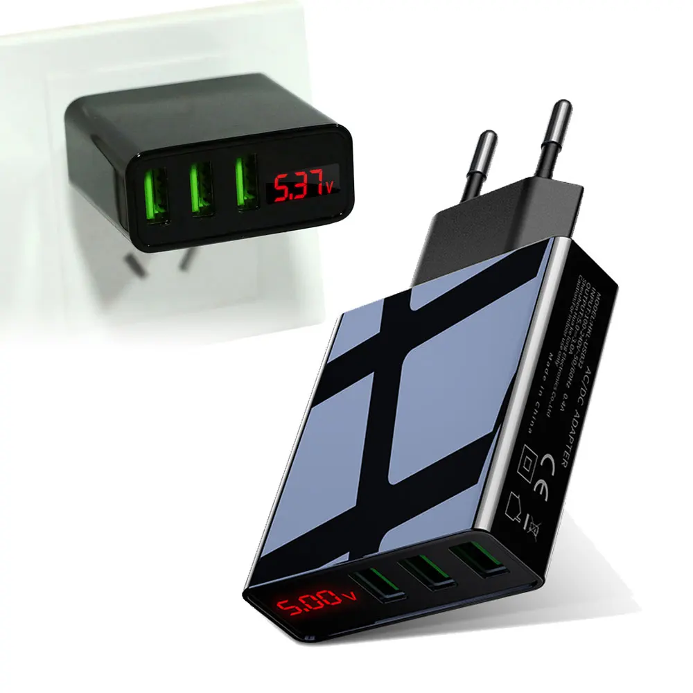 Светодиодный дисплей USB зарядное устройство Быстрая зарядка ЕС США 3 порта 3A