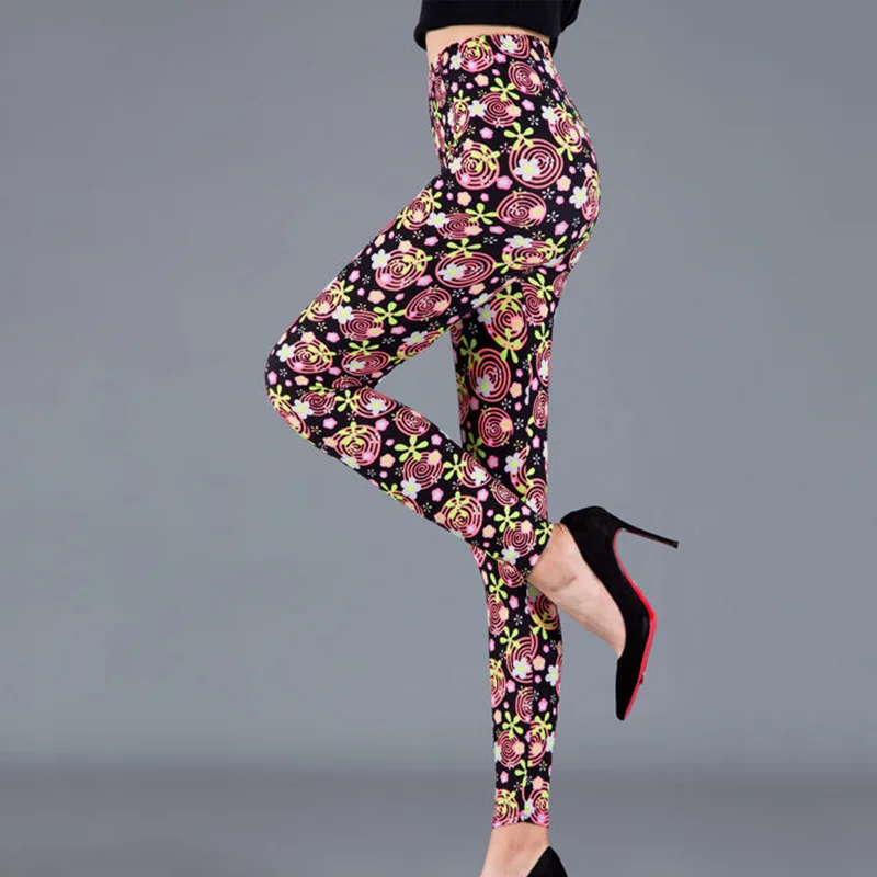 

CHSDCSI Flower Printed Leggings Push Up Strength Polyester Sexy Legging High Waist Elasticity Women Pants Drop Shipping