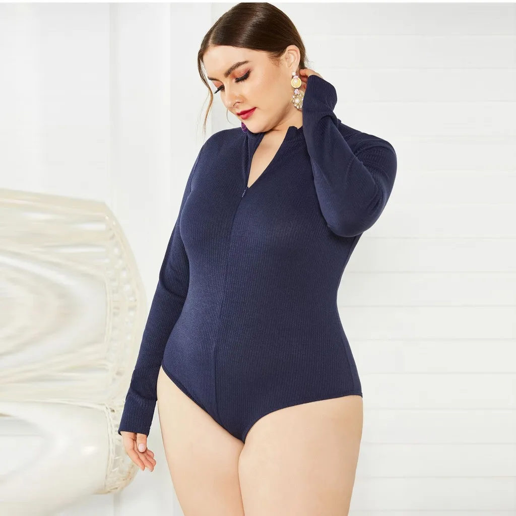 Новые модные женские боди больших размеров 5XL, однотонные топы на молнии с длинными рукавами, пальто, боди, бесшовное мягкое тело медвежонка, чулки