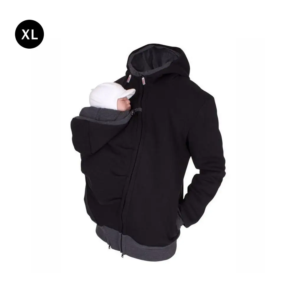 2 In 1 Multi-Function Kangaroo Hooded Dad Men's Sweater Autumn And Winter Dressing Pouch Keep Warm Hoodie Baby Carrier Coat