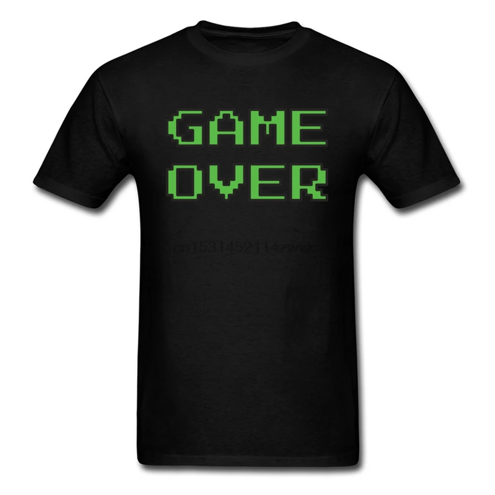 Мужская хлопковая футболка с круглым вырезом принтом Game Over |