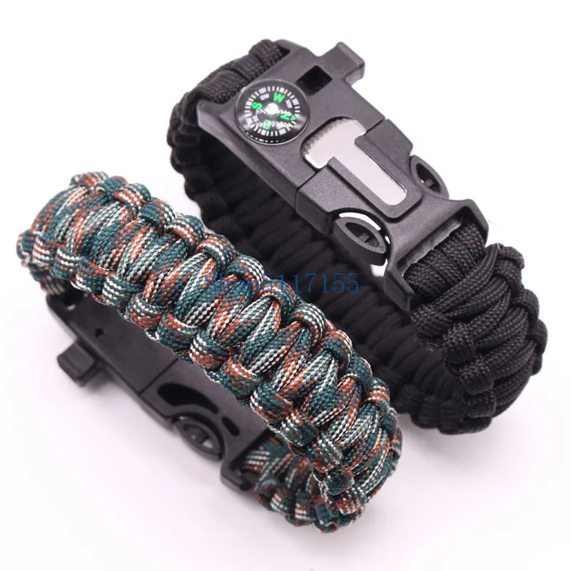 200 шт./лот открытый компас для выживания paracord свисток шестерни пряжка Кемпинг спасательный канат спасательный Браслет
