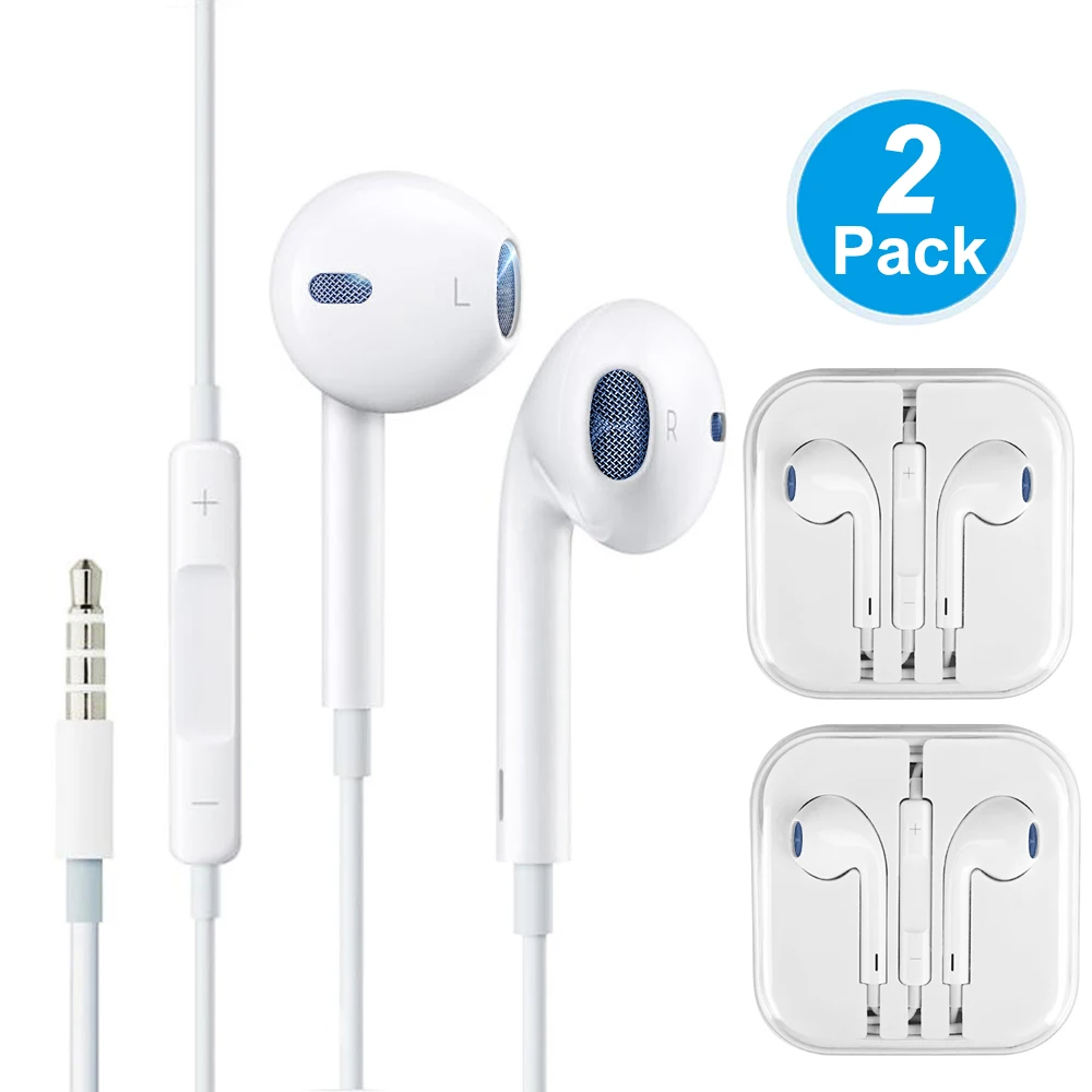 

Earphone with Mic Wire Earbuds Type Earbuds Wired 3.5mm 2 Pack Wired Compatible iPhone 6s/plus/6/5s/se/5c/iPad/Samsung/MP3
