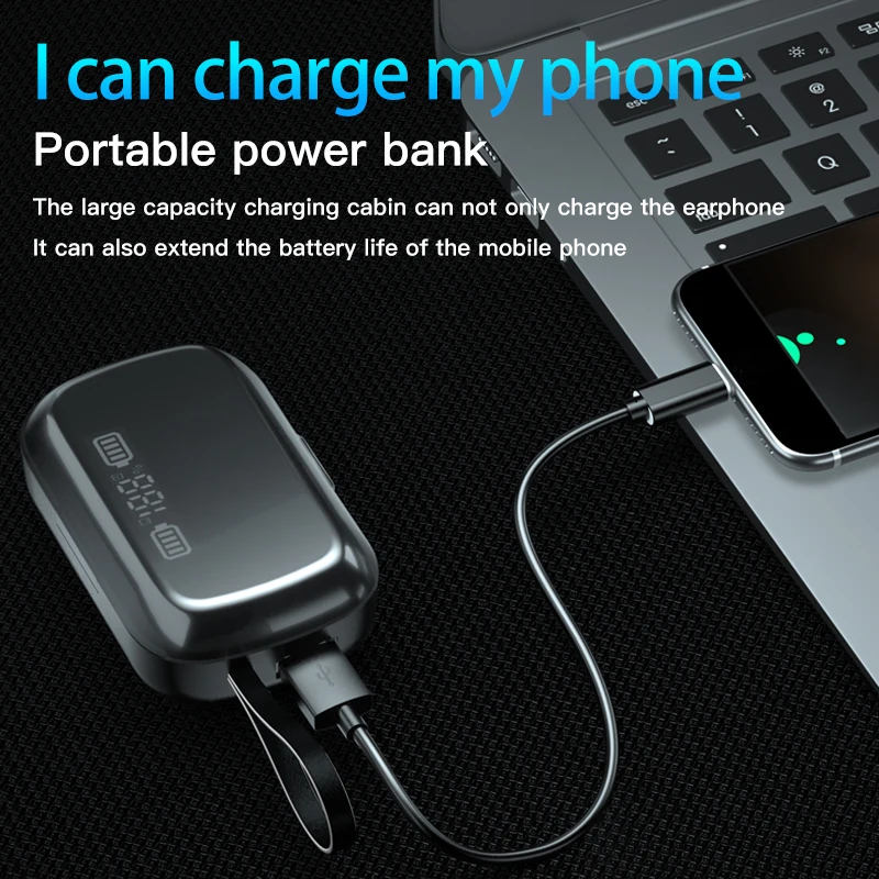 TWS Bluetooth Earphones Earbuds with 2200mAh Power Bank Charging Box Wireless Headphone 9D Stereo Sports Headset with Microphone