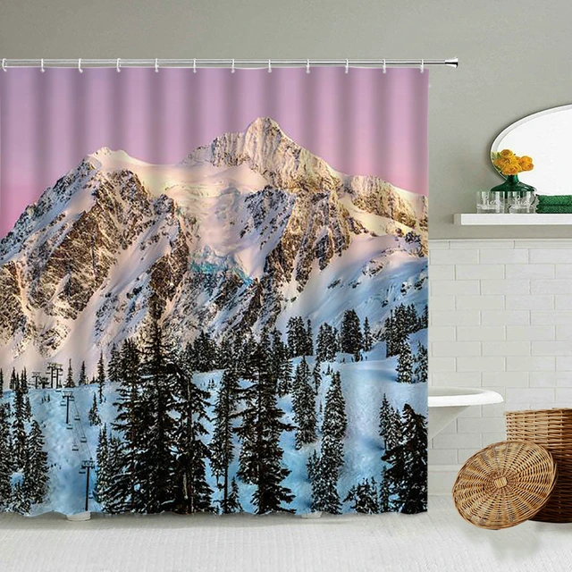 Forest Snow Mountain Shower Curtain for Bathroom with Hooks Waterproof  Decor