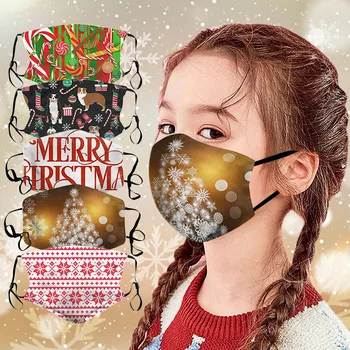 

Children Christmas Mask Printed Protection Face Mask Washable Earloop Facecover Kids Face Mask Pack Of 5