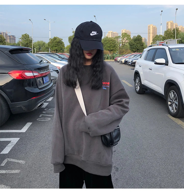 Женские толстовки, Harajuku, толстый, Ulzzang Ins, шикарный, ленивый, Повседневный, с буквенным принтом, толстовка, женский, Ретро стиль, Kawaii, джемпер для женщин
