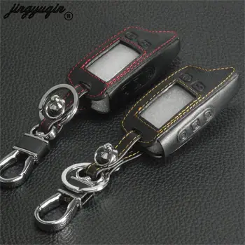 

jingyuqin New Leather Case Key Cover For Tomahawk TW 9010 9020 4000 701 Two Way Car Alarm LCD Remote Keychain Style